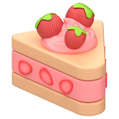 Üç boyutlu çilekli pasta ikonu. Çilekli kekin şeffaf arkaplanlı 3B simgesi.