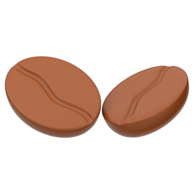 Üç boyutlu kahve çekirdeği ikonu. Şeffaf arkaplanı olan kahve çekirdeklerinin 3 boyutlu simgesi.