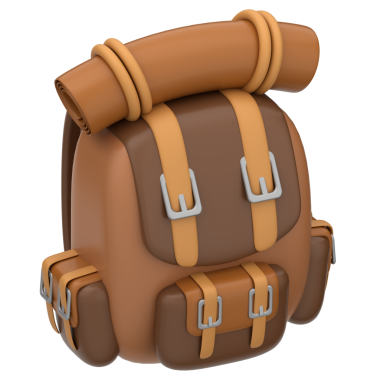 Üç boyutlu sırt çantası simgesi. Şeffaf arkaplanı olan sırt çantasının 3B simgesi.