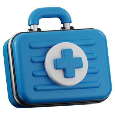 Üç boyutlu ilk yardım çantası simgesi. Şeffaf arkaplanı olan ilk yardım çantasının 3B simgesi.