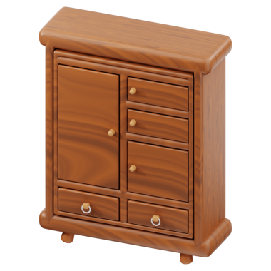 Üç boyutlu dolap simgesi. Dolabın şeffaf arkaplanı olan 3B simge oluşturma.