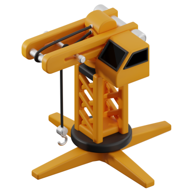 Üç boyutlu vinç simgesi. Şeffaf arkaplanı olan inşaat vincinin 3 boyutlu simgesi.