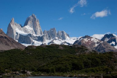 Fitz Roy Dağı 'nın Chalten, Arjantin Patagonya' daki panoramik manzarası.