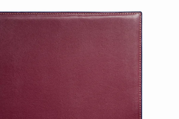 Crimson Fine Texture Genuine Leather Close Edge Isolated White Background — Stock Photo, Image