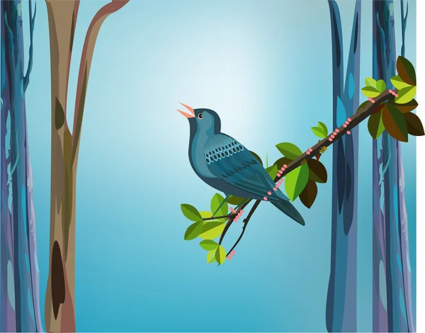 Starling cantando en el árbol , — Vector de stock