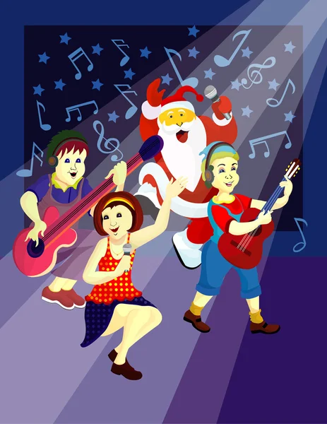 Gruppenlied auf der Bühne, frohe Weihnachten und ein gutes neues Jahr, — Stockvektor
