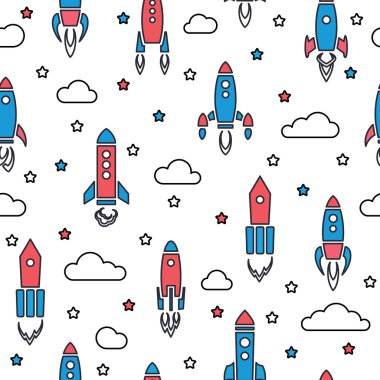 Rocket seamless pattern in cartoon style