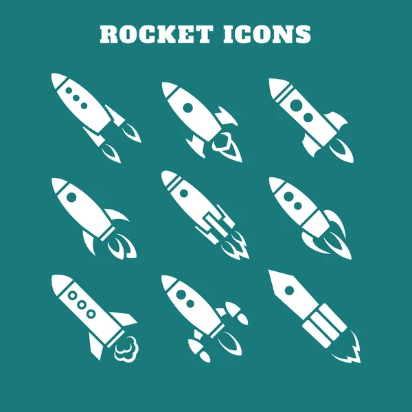 Set of nine rocket or spaceship icons isolated — 图库矢量图片