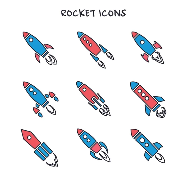 Set of nine rocket or spaceship icons isolated — 图库矢量图片