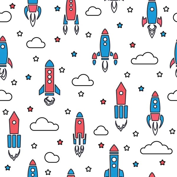 Rocket seamless pattern in cartoon style — Stockvector