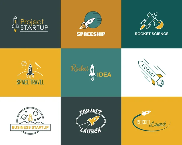 Vector rocket design logo set isolated