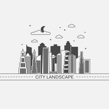 Vektör düz Kentsel şehir gece manzarası