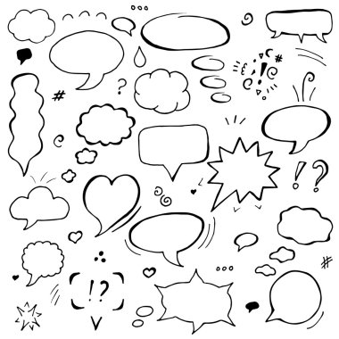 Set of hand drawn vector bubble speech isolated clipart