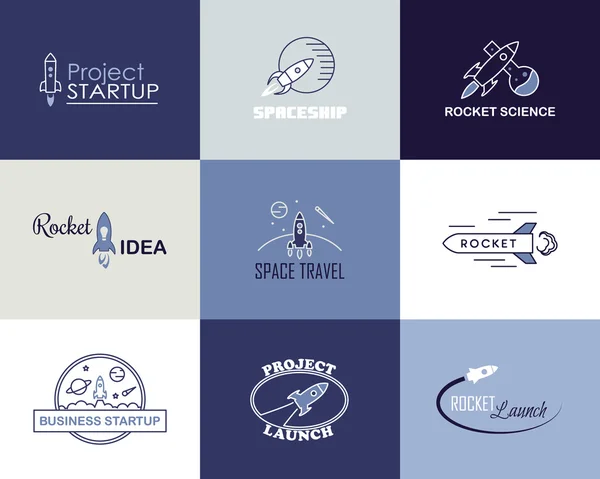 Vector rocket design logo set isolated