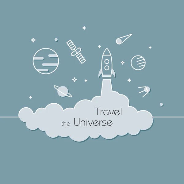 Viajar por el universo - ilustración vectorial — Vector de stock