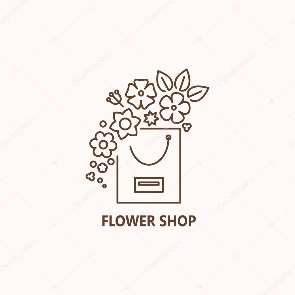 Set of vector flower shop logo. Business sign. Floral label. Plant emblem. Brand identity concept. Nature line style stamp. Boutique or spa design isolated