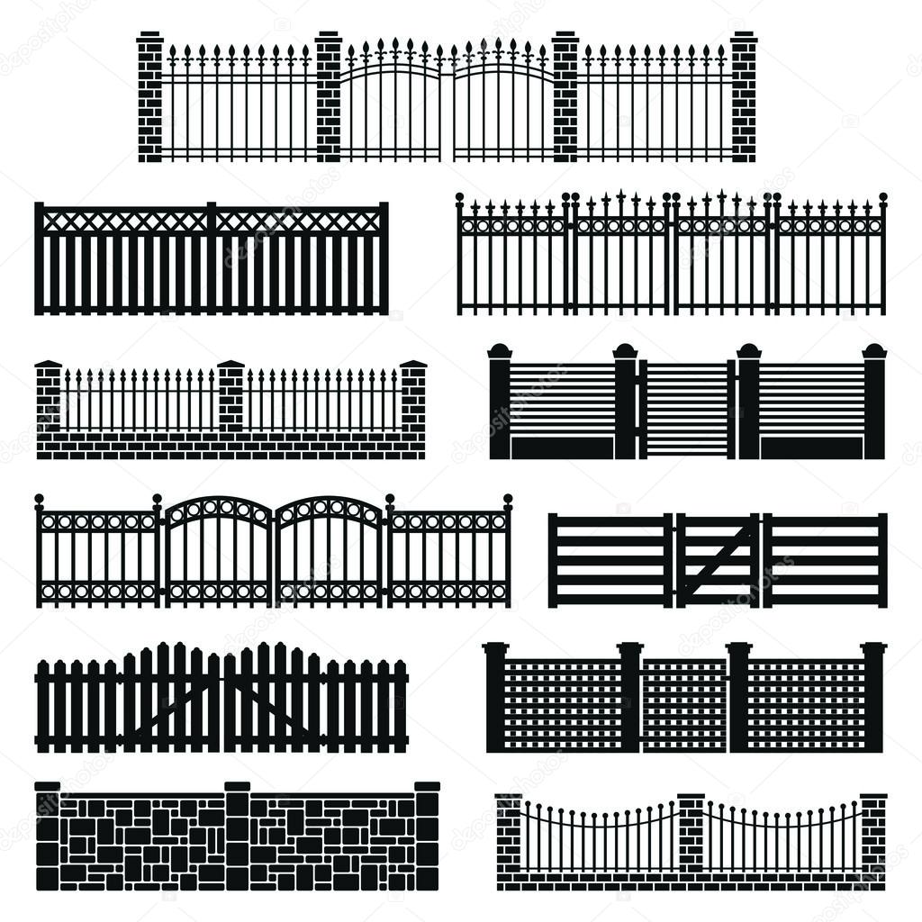 Vector fence silhouette set