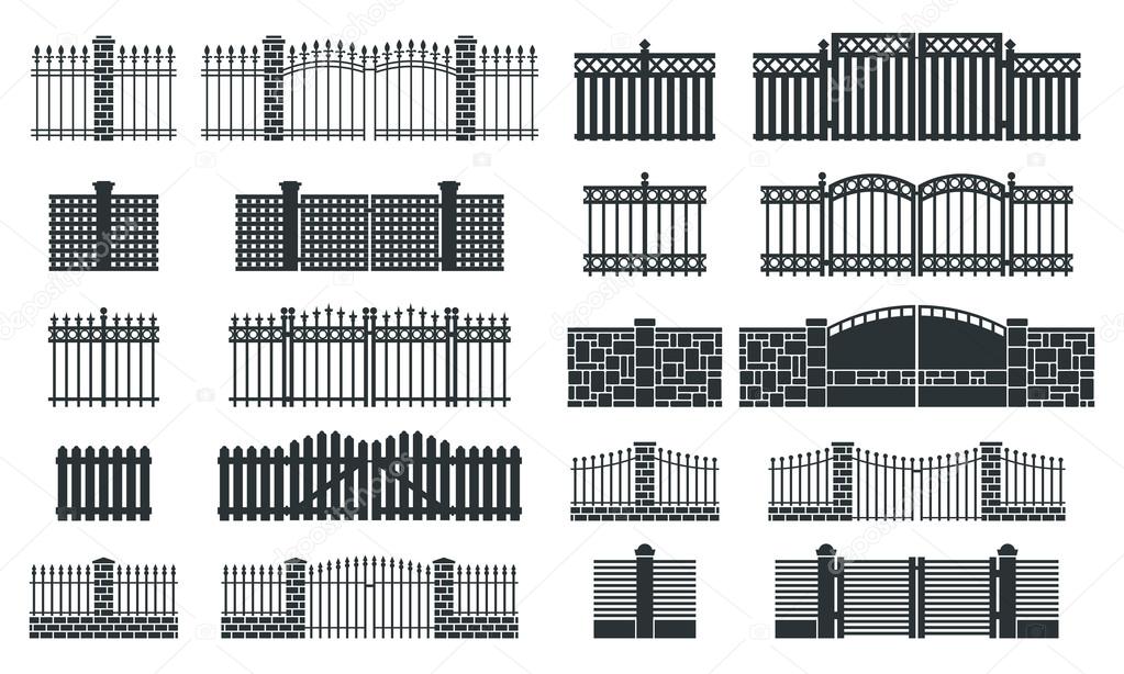 Vector fence silhouette set