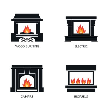 Set of vector fireplace icons clipart