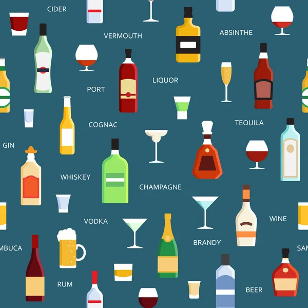 Botellas de alcohol vector patrón sin costura — Archivo Imágenes Vectoriales