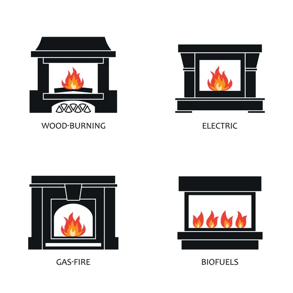 Set of vector fireplace icons — Stock Vector