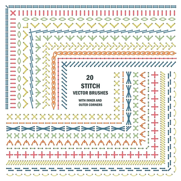 Set of vector embroidery stitch pattern brushes — Stock Vector