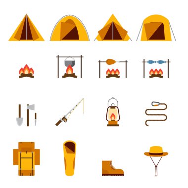 Kamp ekipmanları Icons set