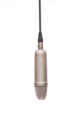 A Condencer Mic Hanging In Studio Isolated On White clipart
