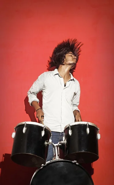 Young drummer head banging — Stock Photo, Image