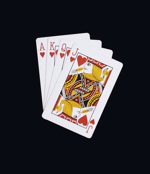 扑克牌的 J Q K A 扑克牌有红心 — 图库照片