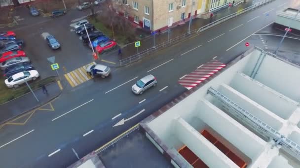 Vista aérea do carro de condução Centro de dia de Moscou — Vídeo de Stock