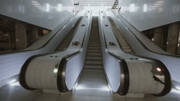 Pass on the Escalator Under Construction Baumanskaya Metro Underground Station — Stock Video