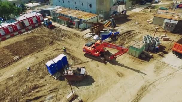 Tractor Rides Over the Construction Site Moscow Summer Day Aerial View — Stock Video