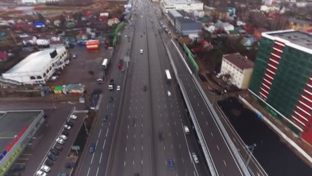 Vue Aérienne De Moscou Road Junction Highway Cars Trafic Printemps Automne 