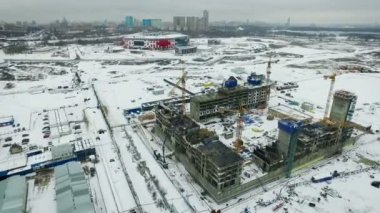 Bina inşaat başlangıç tarih. Vinç. Moskova kar Winter.aerial görünümü