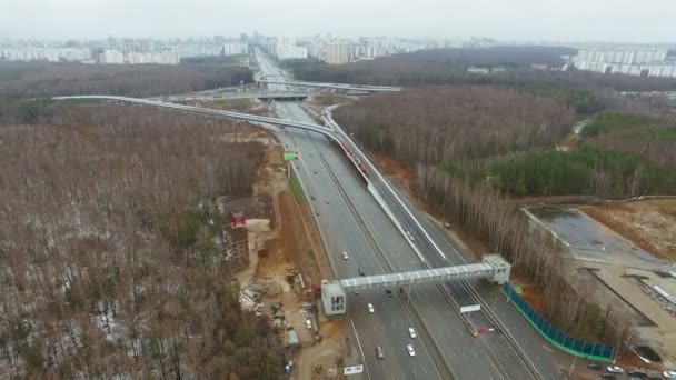 Moscow Highway in an Autumn Forest Day Russia, Aerial View Russia — Stock Video