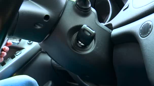 Woman Turning the Ignition Key. Car, Start, Motor, Drive. Closeup — Stock Video