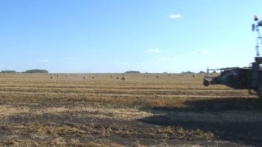 Tahıl birleştirme alanını hasat. Hasat. Mavi gökyüzü, güneşli yaz gün