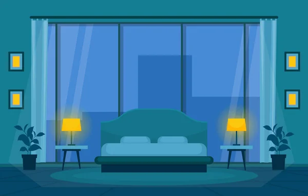 Schlafzimmer Schlafzimmer Schlafzimmer Bett Interior Design Modern Hotel Apartment Illustration — Stockvektor