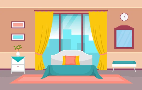 Yatak Odası Yatak Odası Mimari Modern Otel Dairesi Tasarımı — Stok Vektör