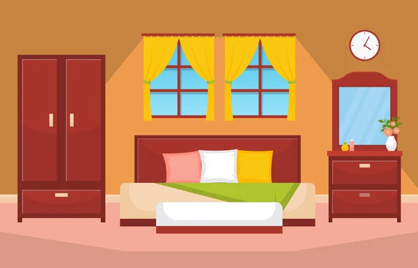 Dormitorio Dormitorio Dormitorio Cama Diseño Interiores Casa Moderna Ilustración — Vector de stock