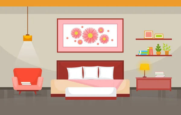 Schlafzimmer Schlafzimmer Schlafzimmer Bett Interior Design Modern House Illustration — Stockvektor