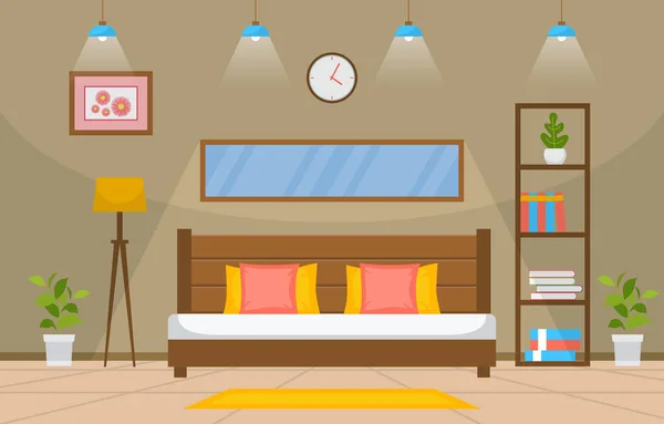 Schlafzimmer Schlafzimmer Schlafzimmer Bett Interior Design Modern House Illustration — Stockvektor