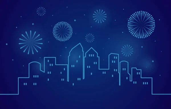 Fogos Artifício Cidade Feliz Ano Novo Feriado Cartão Fundo —  Vetores de Stock