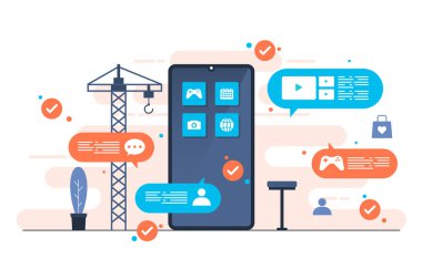 Ağır Araç Oluşturma Mobil Uygulama Geliştirme Süreci Düz Çizim