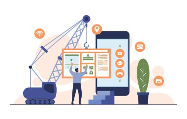 Ağır Araç Oluşturma Mobil Uygulama Geliştirme Süreci Düz Çizim