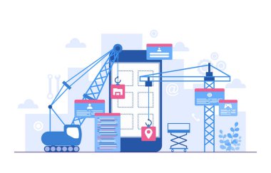 Ağır Araç Oluşturma Mobil Uygulama Geliştirme Süreci Düz Çizim