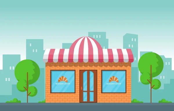 Showcase Bakery Shop Food Store Facade Street Cartoon Illustration — Stock Vector