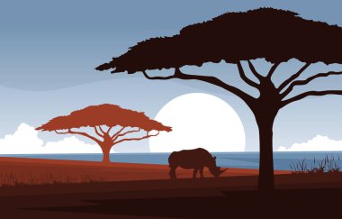 Gergedan Hayvan Savanası Afrika Vahşi Yaşam Çizimleri