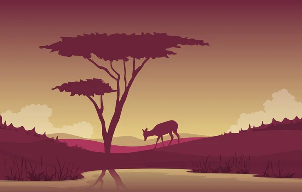 Μικρή Deer Oasis Ζώων Savanna Τοπίο Αφρική Άγρια Ζωή Εικονογράφηση — Διανυσματικό Αρχείο